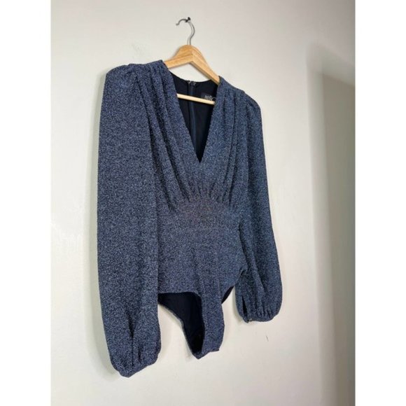 Patbo Lurex Plunge Long Sleeves Bodysuit Women's Galaxy Size: X-Small NWT - Picture 3 of 9